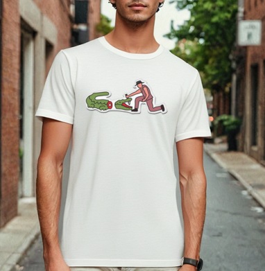 Охотник с ножом против крокодила – Hunter with Knife Against Crocodile, Футболка мужская Base белая